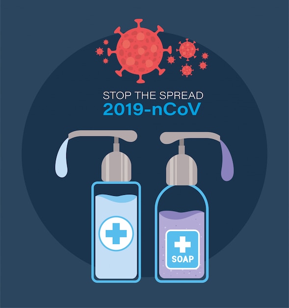 Vector dispensadores de jabón para detener la propagación del diseño del virus ncov 2019 de la infección por covirus 19 cov coronavirus