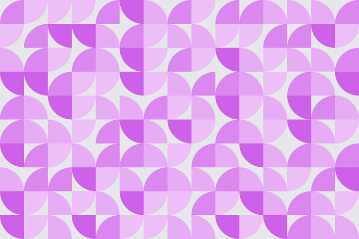 Disposición de piezas de cuarto de círculo en colores púrpura y lila sobre fondo blanco