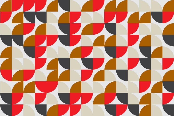 Disposición de piezas de cuarto de círculo Fondo de patrón geométrico abstracto en rojo, negro y beige