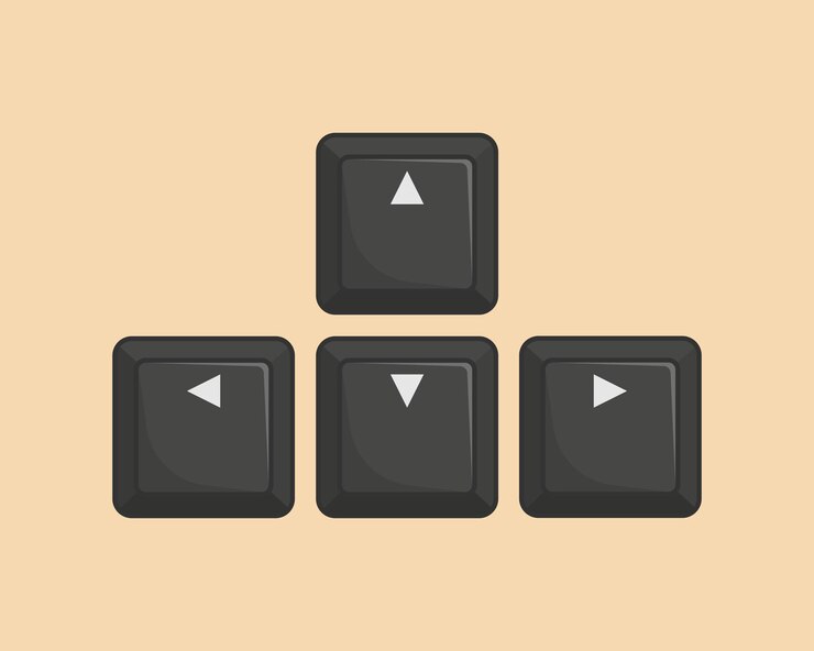 Vector disposición de las teclas de cursor, las cuatro teclas de cursor (arriba, abajo, izquierda y derecha) en la zona de teclas de cursor