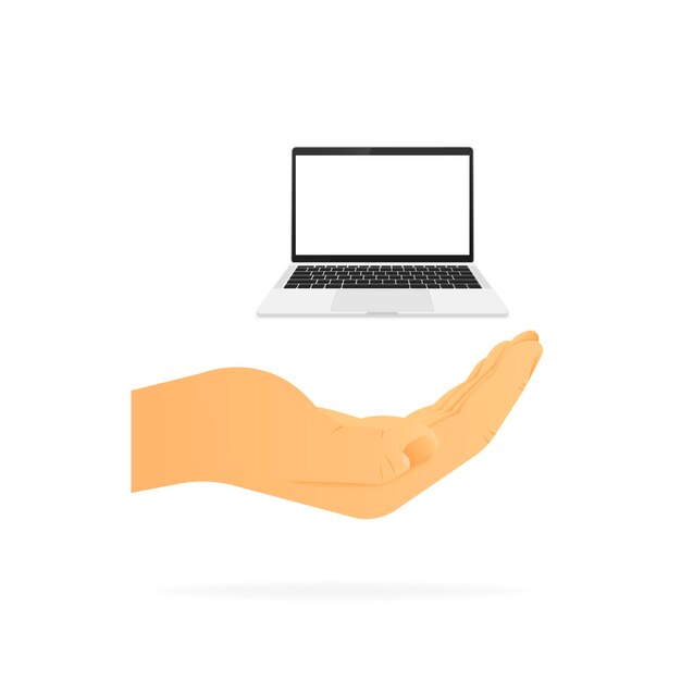 Dispositivo de computadora de mano Mano realista y tecnología Fondo blanco Ilustración vectorial