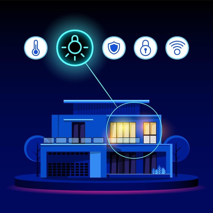 Vector dispositivo de control y conexión inteligente de internet de las cosas iot en la red de la industria y residente en cualquier lugar en cualquier momento y cualquier negocio con tecnología de ti de internet para futuristas del mundo