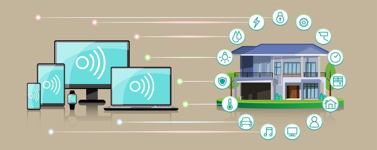 Vector dispositivo de control y conexión inteligente de internet de las cosas iot en la red de la industria y residente en cualquier lugar en cualquier momento y cualquier negocio con tecnología de ti de internet para futuristas del mundo