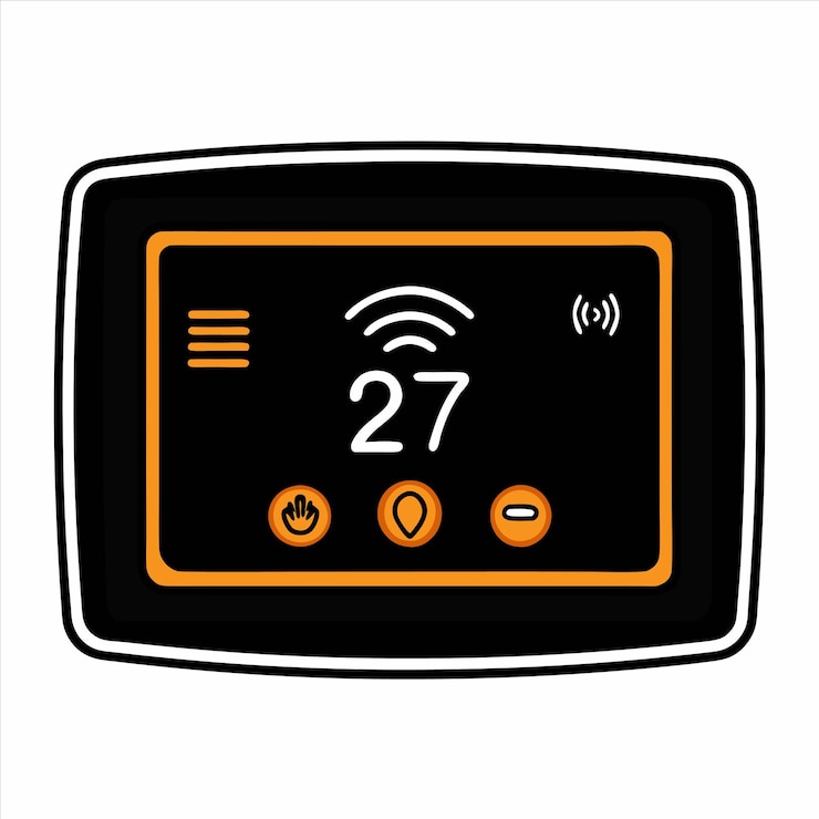 Vector un dispositivo electrónico negro y naranja con el número 22 en él