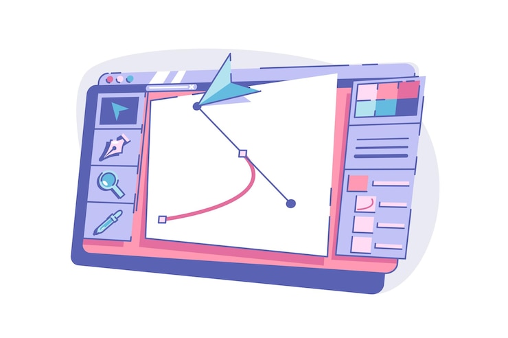 Vector dispositivo moderno con interfaz de ilustración vectorial gráfica con herramienta de estilo plano de dibujo para pintar arte creativo y concepto de tecnología aislado