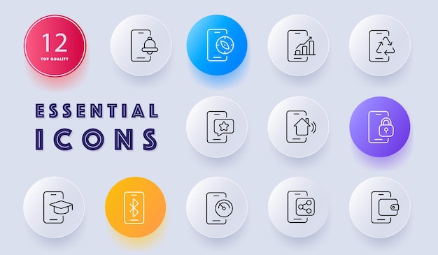 Dispositivo de teléfono inteligente con pantalla en blanco Concepto moderno de teléfono móvil Estilo de neomorfismo Icono de línea vectorial para negocios