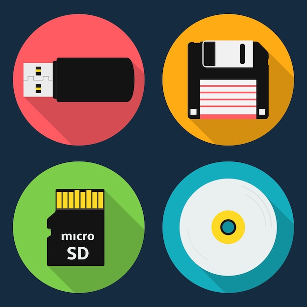 Vector dispositivos de almacenamiento de datos de diseño plano