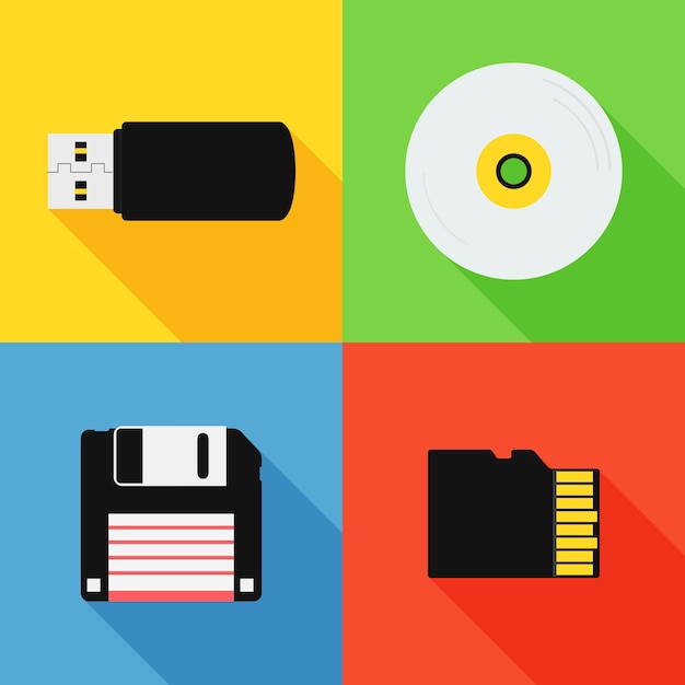 Dispositivos de almacenamiento de datos de estilo de diseño plano