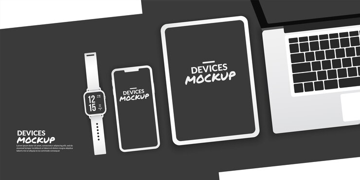 Vector dispositivos conceptuales con pantalla en blanco para desarrollo de aplicaciones y diseño de ux / ui