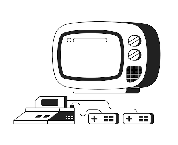 Dispositivos eléctricos para videojuegos objeto vectorial plano monocromático Gamepad con palos de control Icono de clip art de dibujos animados editable en fondo blanco Ilustración de puntos simples para diseño gráfico web