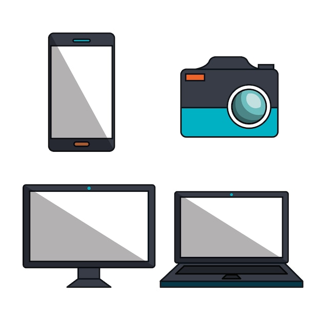 dispositivos electrónicos establecen iconos ilustración vectorial diseño