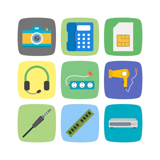 Dispositivos electrónicos iconos aislados en blanco