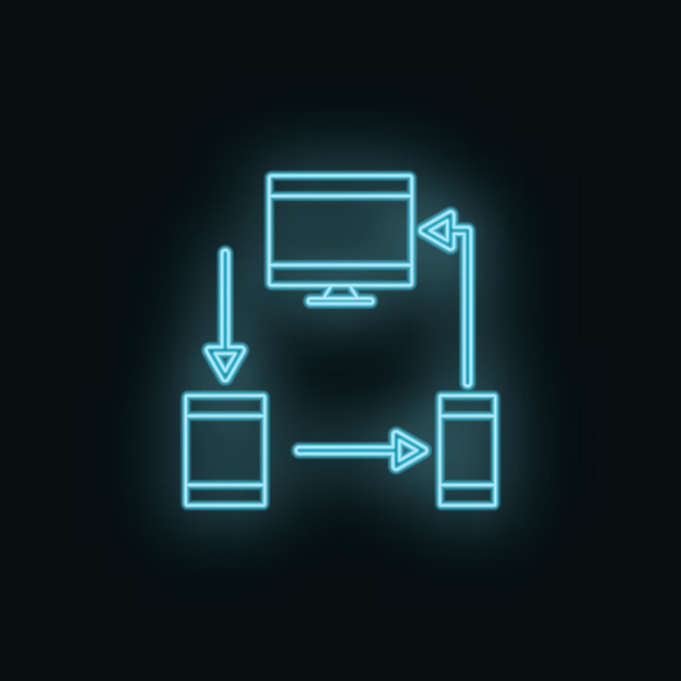 Dispositivos monitor tableta móvil icono de neón desarrollo web vector icono símbolo para sitios web diseño web aplicación móvil infografía símbolo de línea para diseño de sitios web sobre fondo blanco