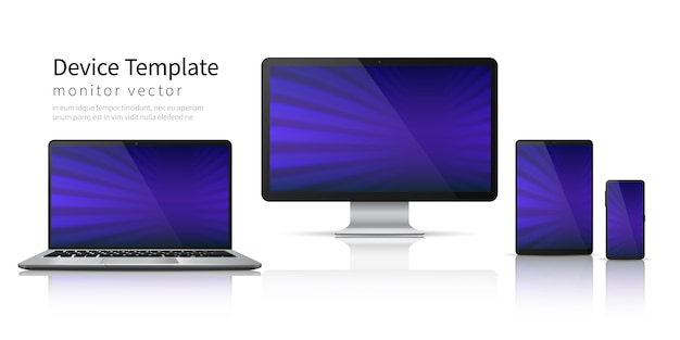 Vector dispositivos realistas. computadora portátil tableta teléfono, pantalla del teléfono inteligente dispositivo móvil pantalla. monitorear plantilla de dispositivo