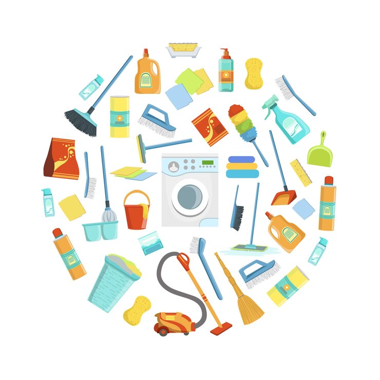Vector dispositivos de servicio de limpieza patrón de forma redonda de equipo de mantenimiento de la casa ilustración vectorial