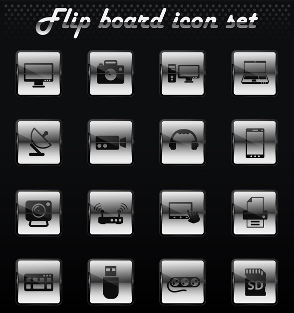 Dispositivos vectoriales flip iconos mecánicos para el diseño de la interfaz de usuario