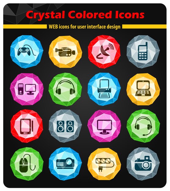 Vector dispositivos web iconos en cristales de botones