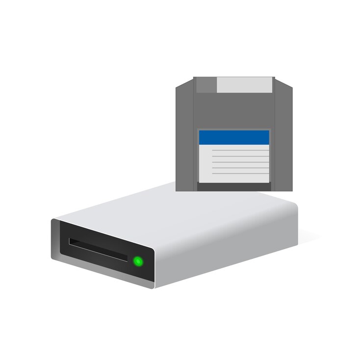 Vector disquete volumétrico y unidad de disco para computadora personal icono de color 3d