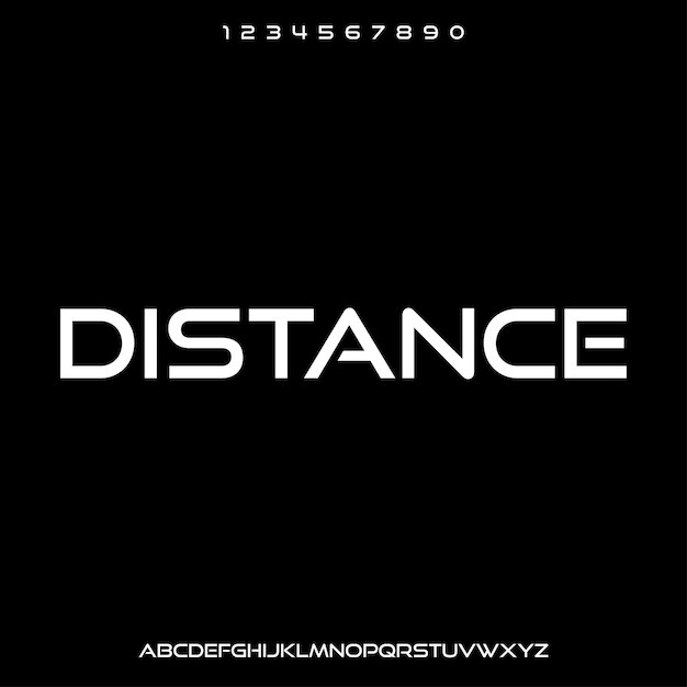 DISTANCE THE FUTURISTIC FONT ALFABETO MODERNO TIPESET VECTOR El alfabeto moderno es un tipo de letra que se utiliza para escribir letras y letras.