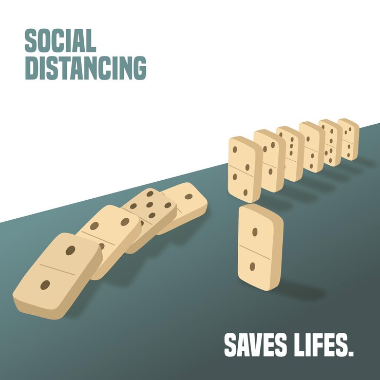 Vector distanciamiento social con concepto de piezas de dominó