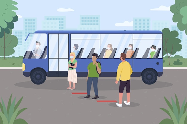 Distanciamiento social por plano de transporte público. Pandemia de COVID-19.