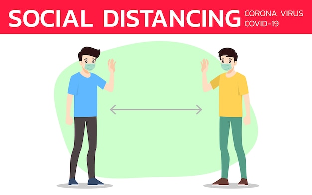 Vector distanciamiento social para prevenir coronavirus o covid-19 de las demás personas.