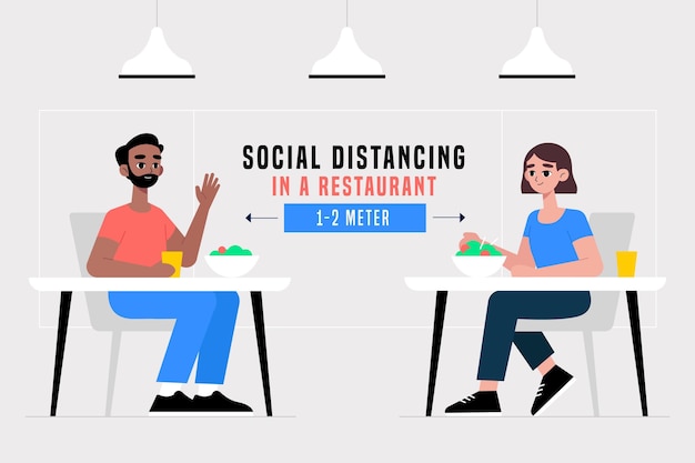 Vector distanciamiento social en un restaurante