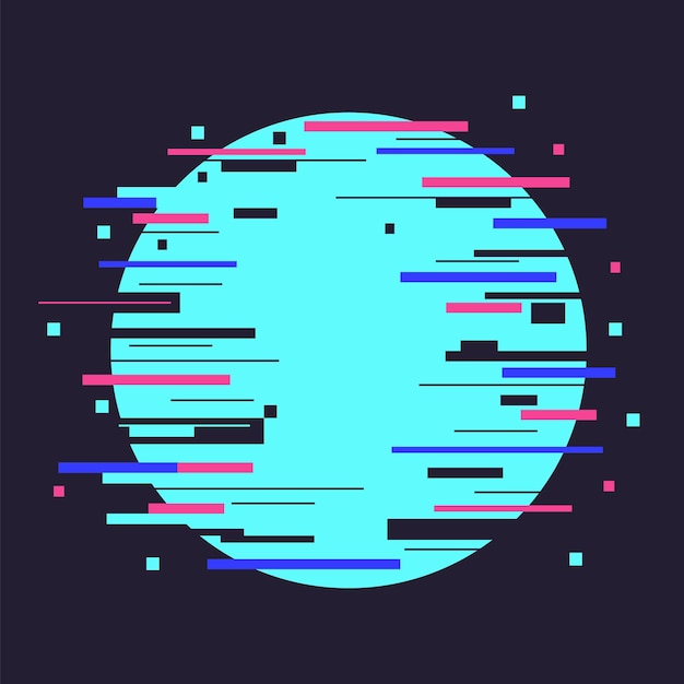 Distorsión círculo dinámico elementos tecnología ruido defecto geometría figura símbolo aislado Forma de neón de moda moderna para ilustración de vector de diseño de portada de banner