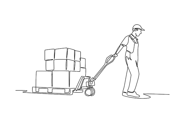 Distribución continua de dibujo de una línea y concepto logístico Ilustración gráfica de vector de diseño de dibujo de una sola línea