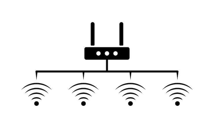 Vector distribución wi-fi desde el icono del router silueta negra distribución wifi router wi-fi icono vectorial