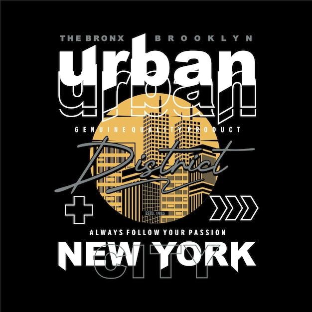 Distrito urbano letras abstractas tipografía gráfica diseño vectorial de camisetas
