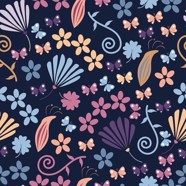 Ditsy floral con diseño de patrones sin fisuras de mariposas