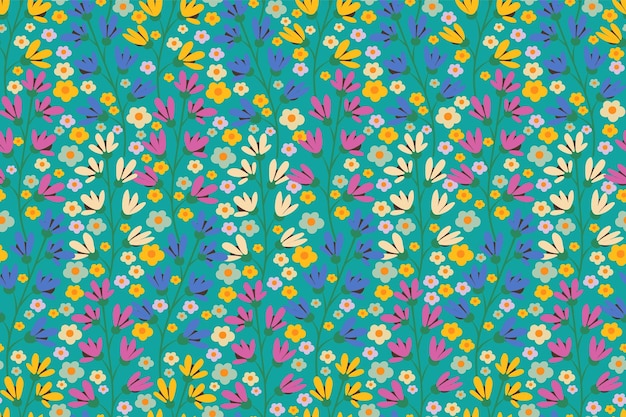Ditsy patrón floral sin costuras en estilo doodle flores coloridas con líneas lindas aisladas en azul
