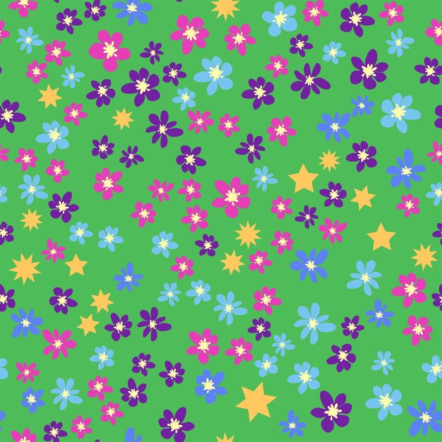 Ditsy patrón floral sin costuras flores y estrellas patrón lavanda y rosa