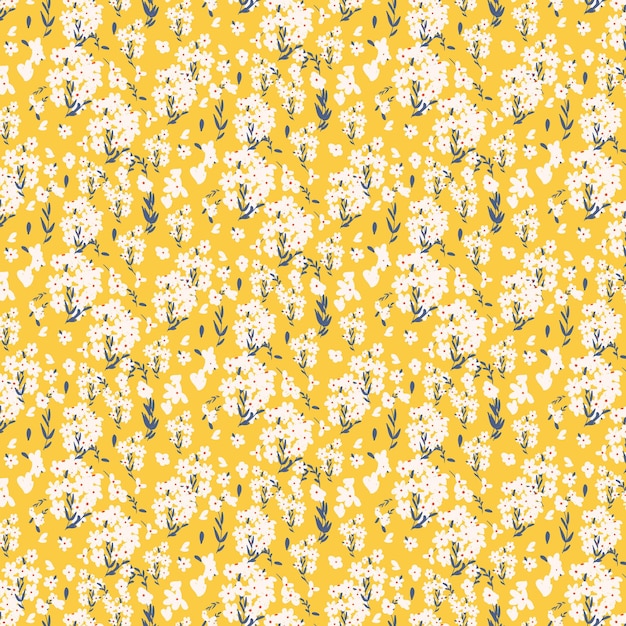 Ditsy vector patrón floral sin costuras imprimir pequeñas flores blancas con fondo amarillo