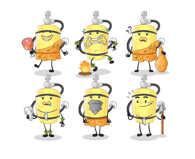 Diver cilindro hombre primitivo grupo carácter mascota vector
