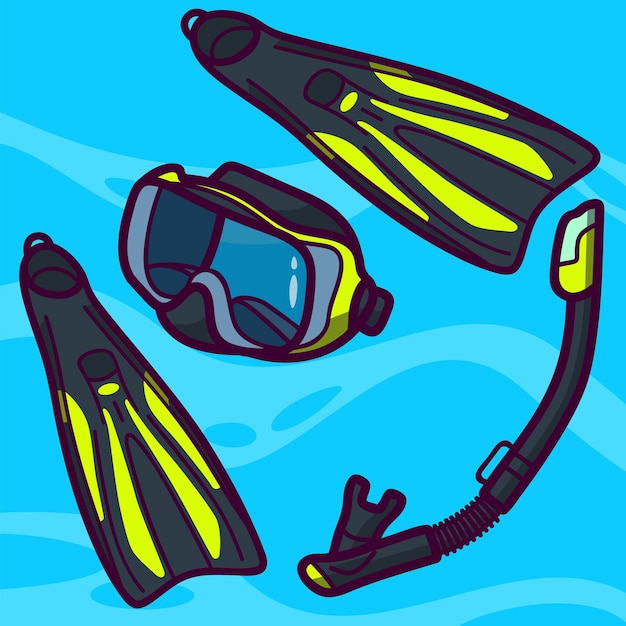 Vector diver39s aletas máscara y snorkel equipo de buceo estado de ánimo de verano