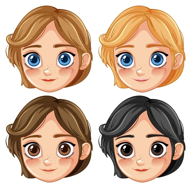 Vector diversas caras de personajes femeninos