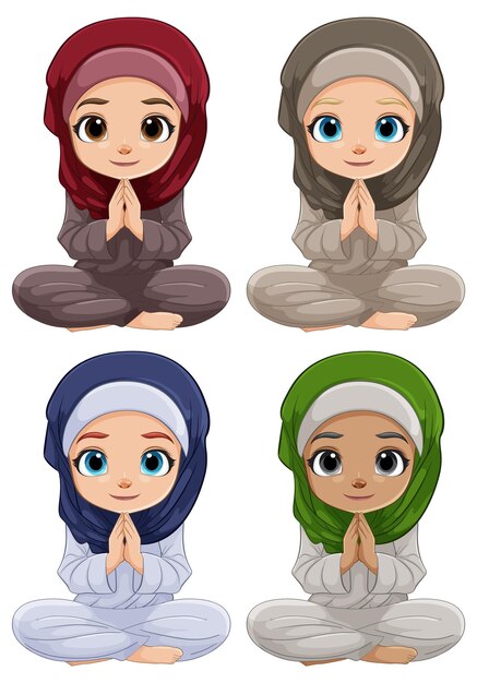 Vector diversas chicas de dibujos animados con hijab