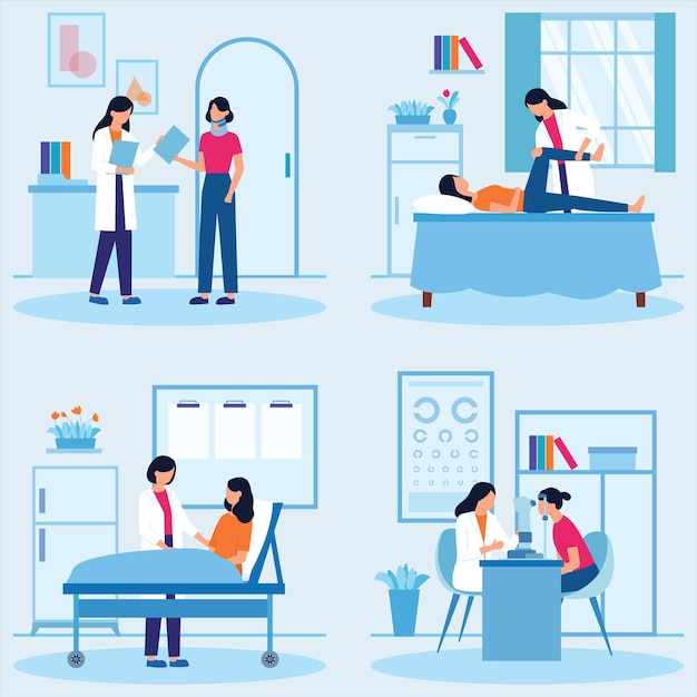 Diversas escenas de atención médica en una instalación médica moderna