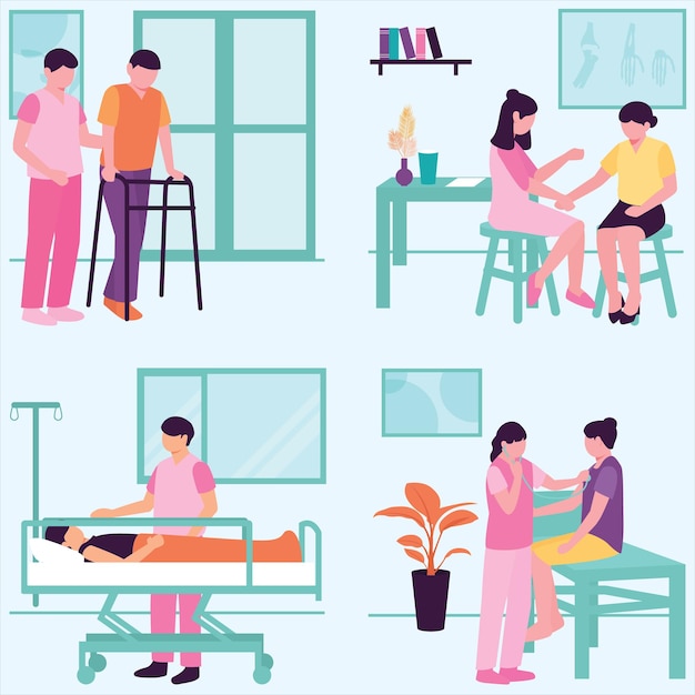 Diversas escenas de atención médica en una instalación médica moderna