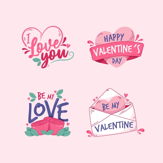 Vector diversas etiquetas e insignias para san valentín dibujado a mano