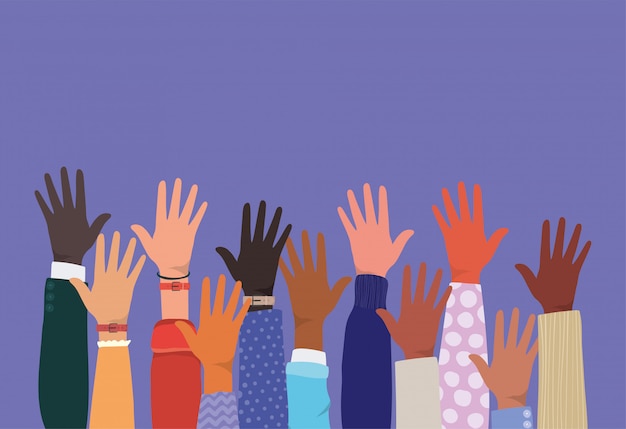 diversidad de diseño de manos abiertas, personas de raza multiétnica y tema comunitario