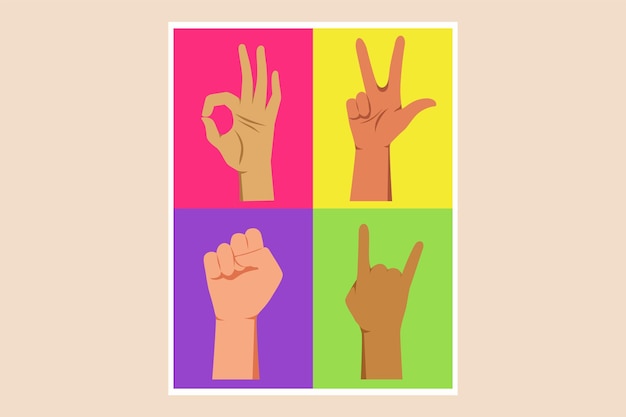 Diversidad del gesto de la mano Diversidad en el concepto de collage Ilustración de vector gráfico plano coloreado aislado