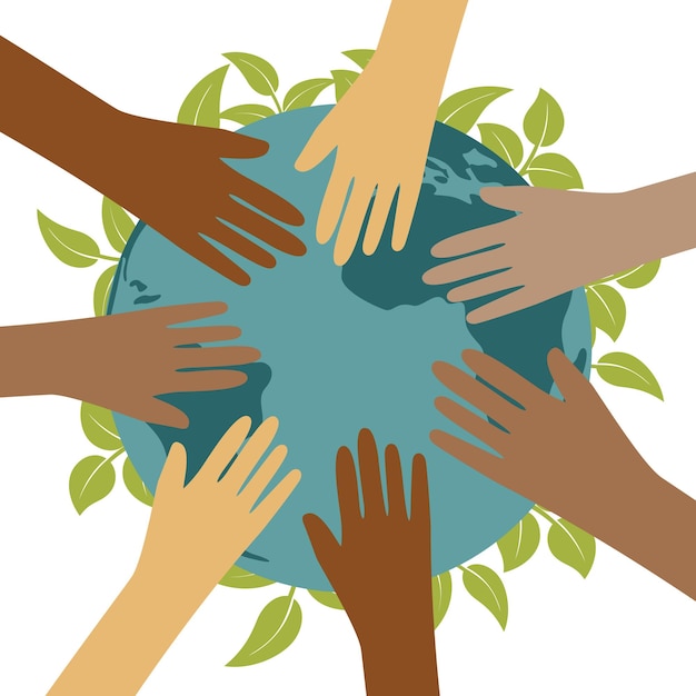 diversidad manos humanas sobre el globo terrestre