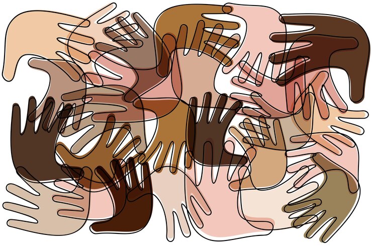 Diversidad multitud multirracial Abstracto coloridas manos cruzadas Ilustración vectorial