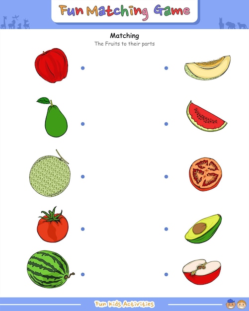 Diversión Combinando la rebanada correcta de frutas para niños manzana aguacate melón tomate y sandía