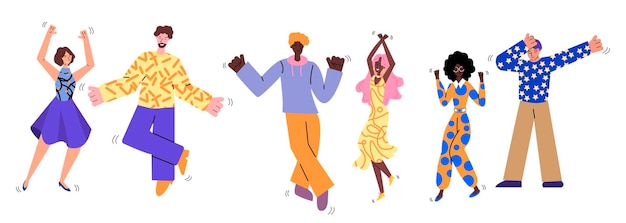 Vector diversión de fiesta disco de baile con gente bailando boceto ilustración vectorial aislado