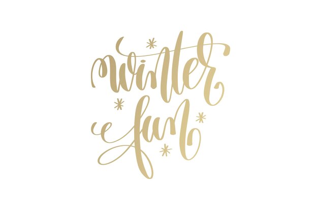 Diversión de invierno mano dorada letras vacaciones de invierno celebración cita diseño, caligrafía vector ilustración