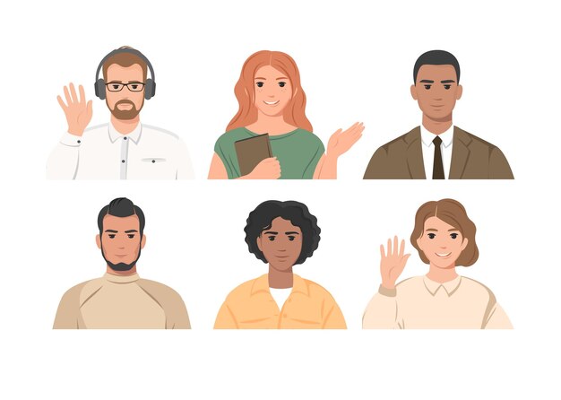 Diverso grupo multinacional de mujeres y hombres Concepto de videoconferencia de reunión en línea